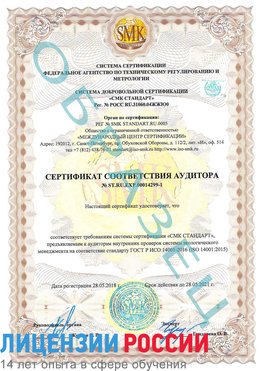 Образец сертификата соответствия аудитора №ST.RU.EXP.00014299-1 Дальнегорск Сертификат ISO 14001
